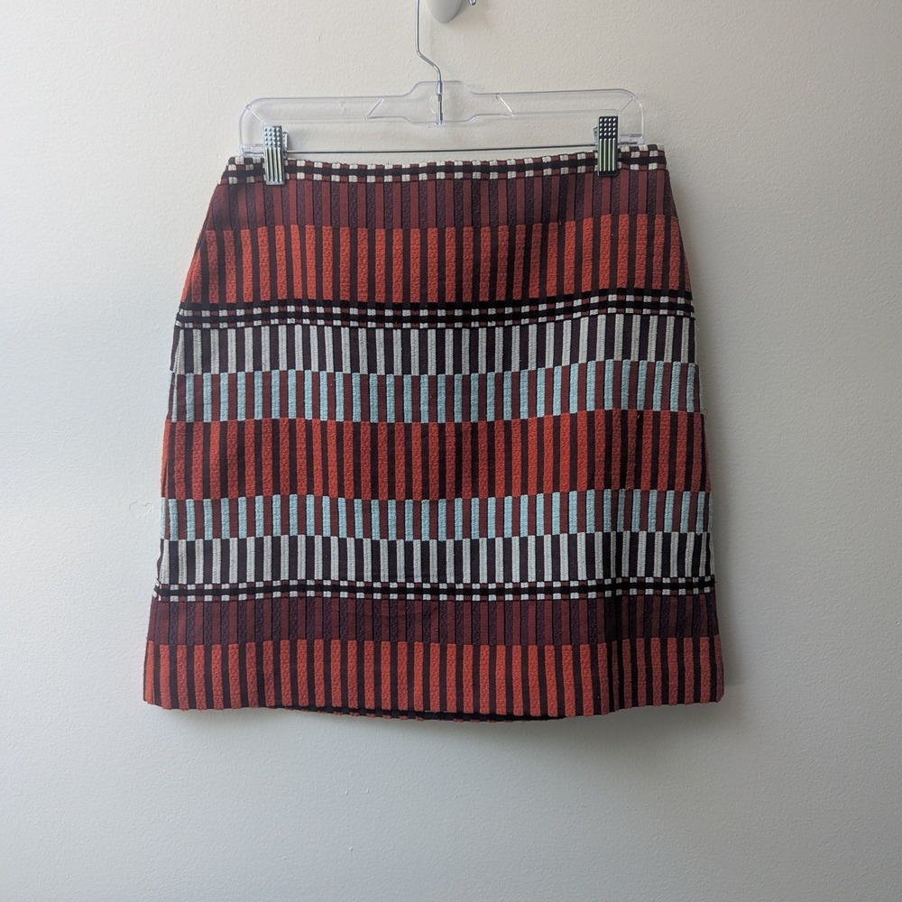 Ann Taylor Mini Skirt Orange Geometric Stripe Textured Sz 10 Retro Mod Office